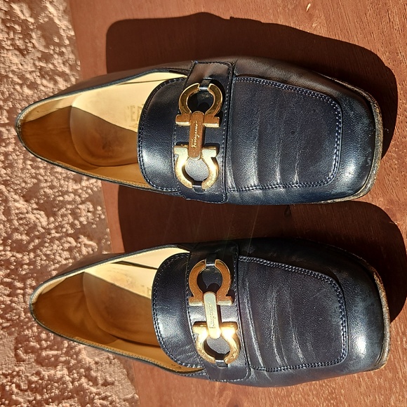 Salvatore Ferragamo Gancini Navy Leather Loafers - Picture 4 of 14